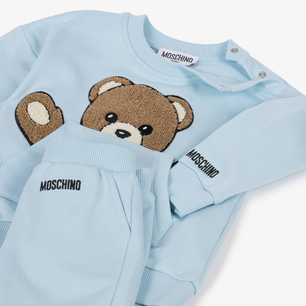 Moschino-Boys Blue Cotton Tracksuit with Teddy Bear Pocket | Childrensalon