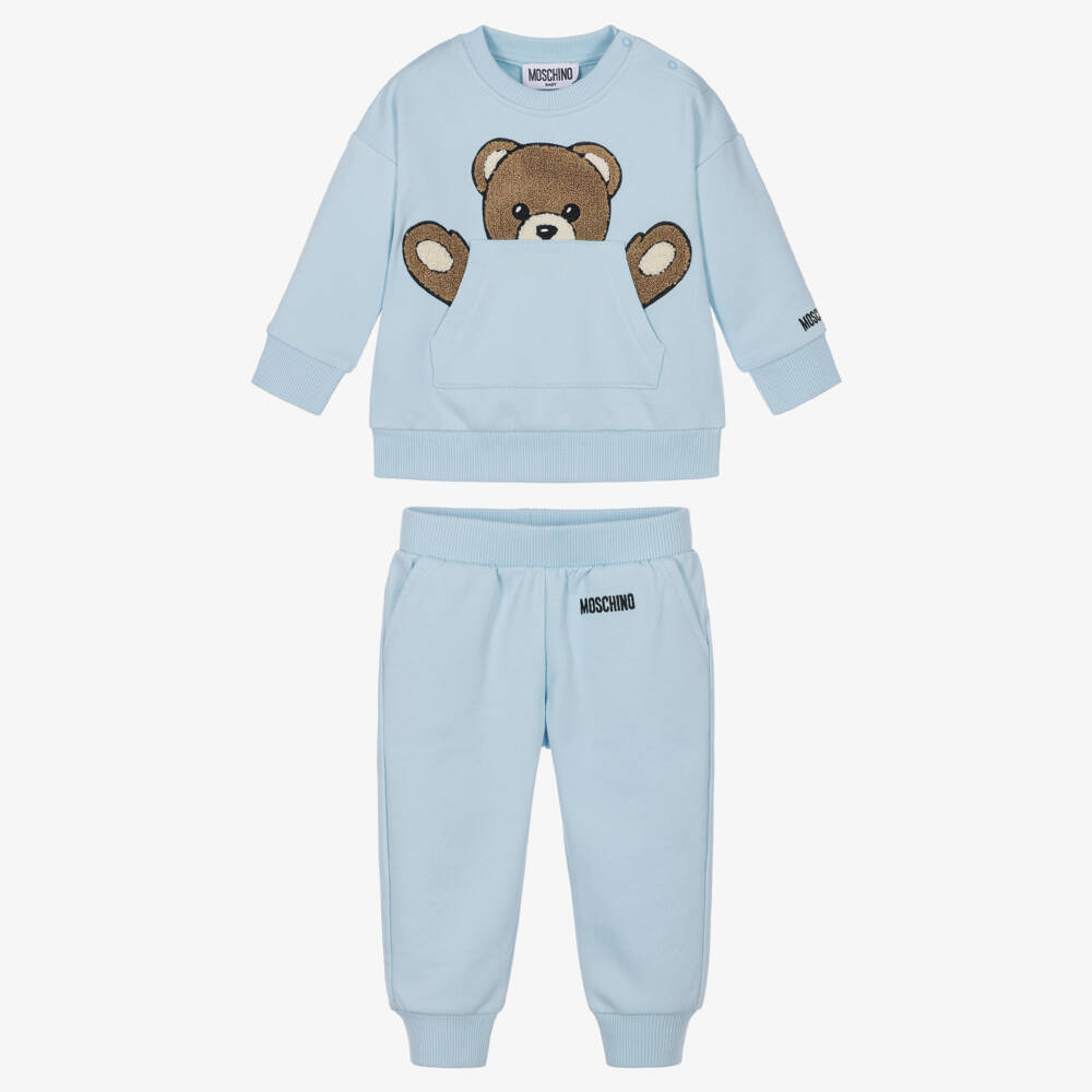 Moschino-Boys Blue Cotton Tracksuit with Teddy Bear Pocket | Childrensalon