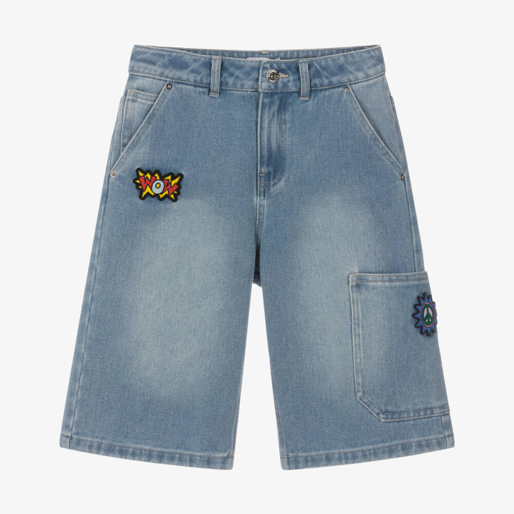 Moschino-Boys Blue Denim Shorts with Patches | Childrensalon