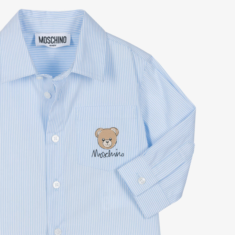 Moschino-Boys Blue Striped Shirt & Denim Trouser Set | Childrensalon