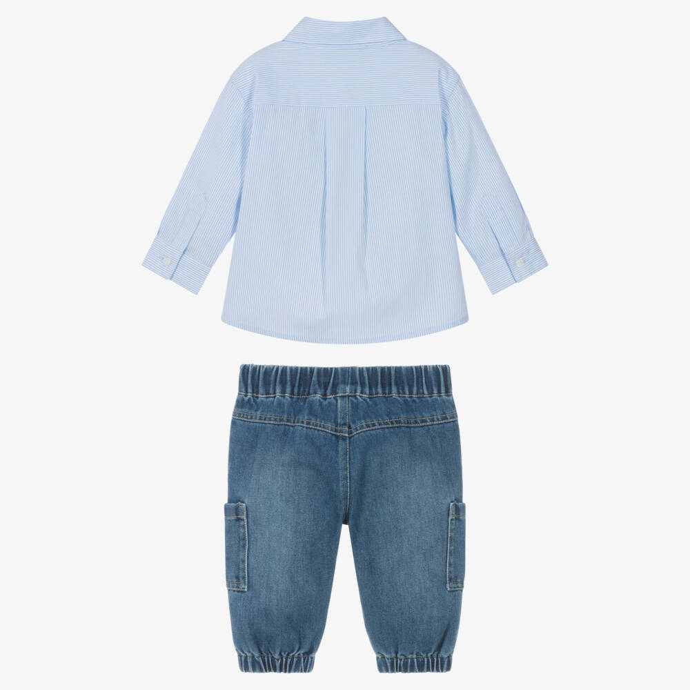 Moschino-Boys Blue Striped Shirt & Denim Trouser Set | Childrensalon