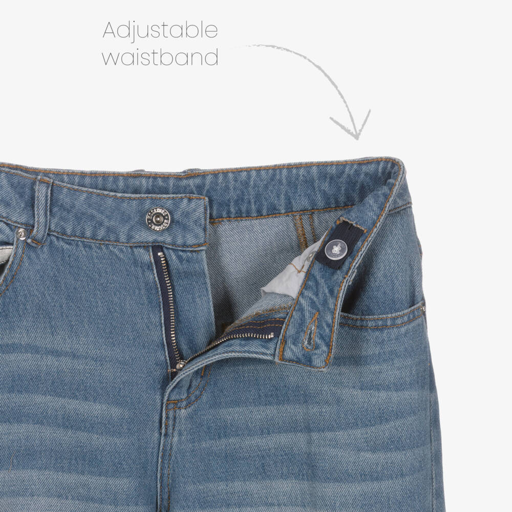 Moschino-Boys Blue Wash Denim Jeans with Logo Belt Loop | Childrensalon