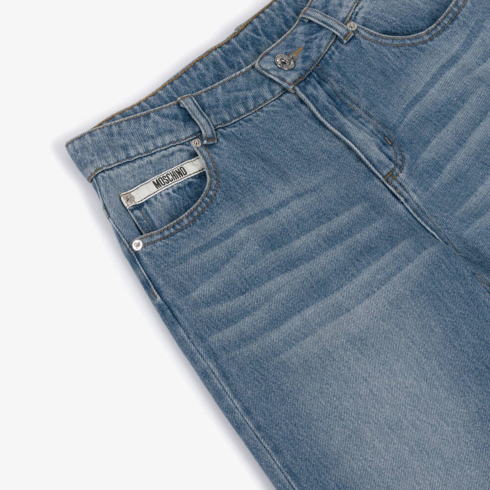 Moschino-Boys Blue Wash Denim Jeans with Logo Belt Loop | Childrensalon