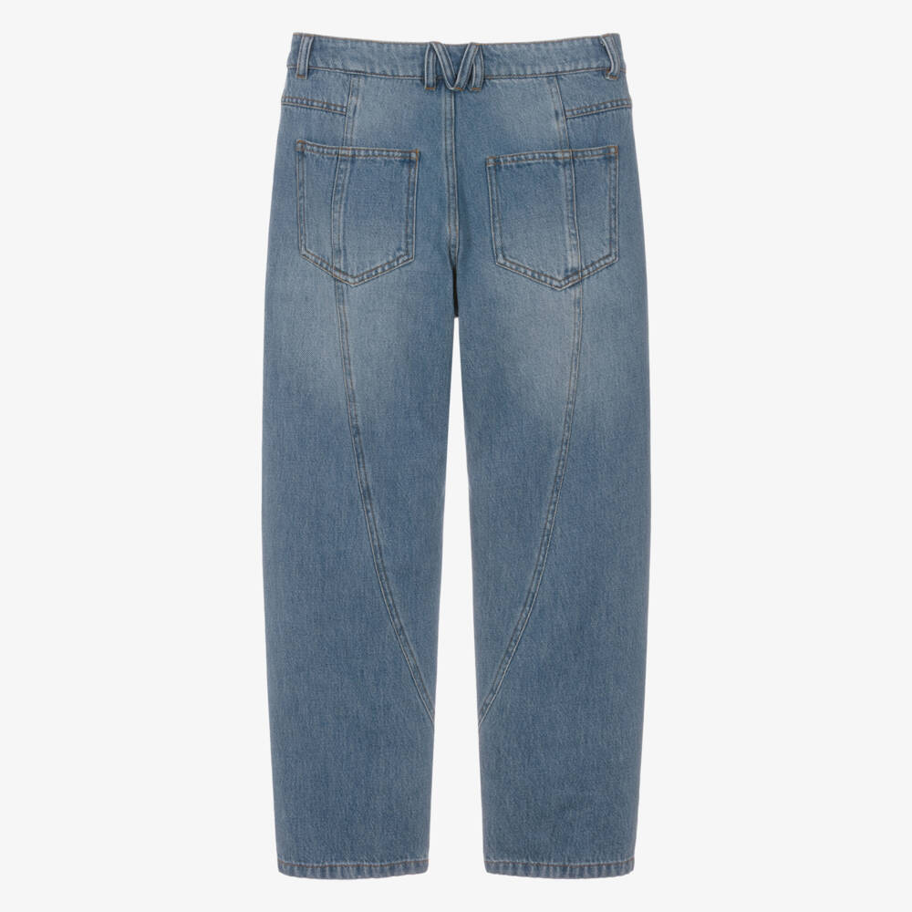 Moschino-Boys Blue Wash Denim Jeans with Logo Belt Loop | Childrensalon
