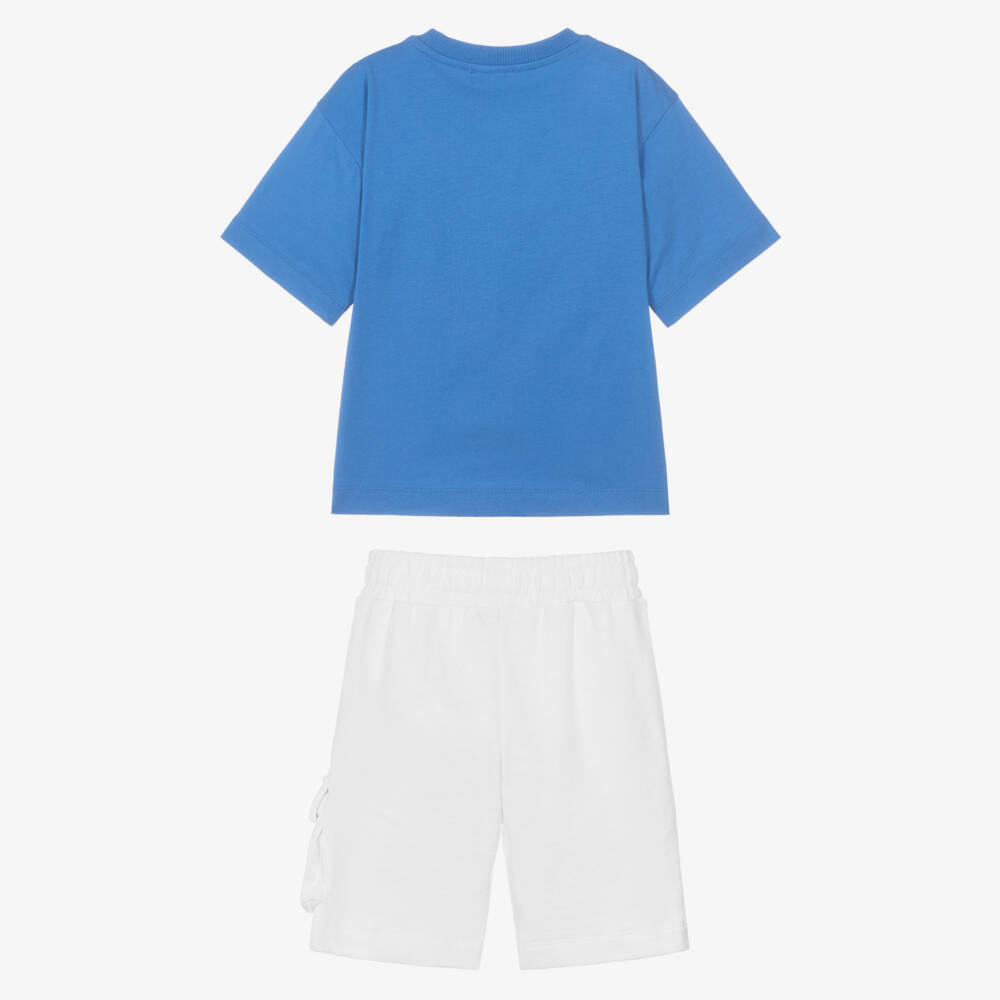 Moschino-Boys Bright Blue & White Cotton Maxi Shorts Set | Childrensalon