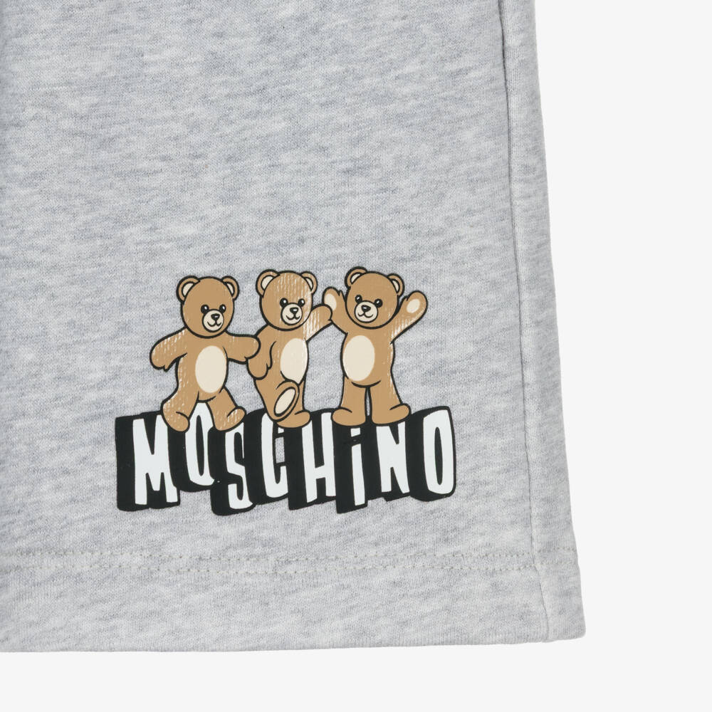 Moschino-Boys Grey Marl Cotton Jersey Teddy Bear Shorts | Childrensalon