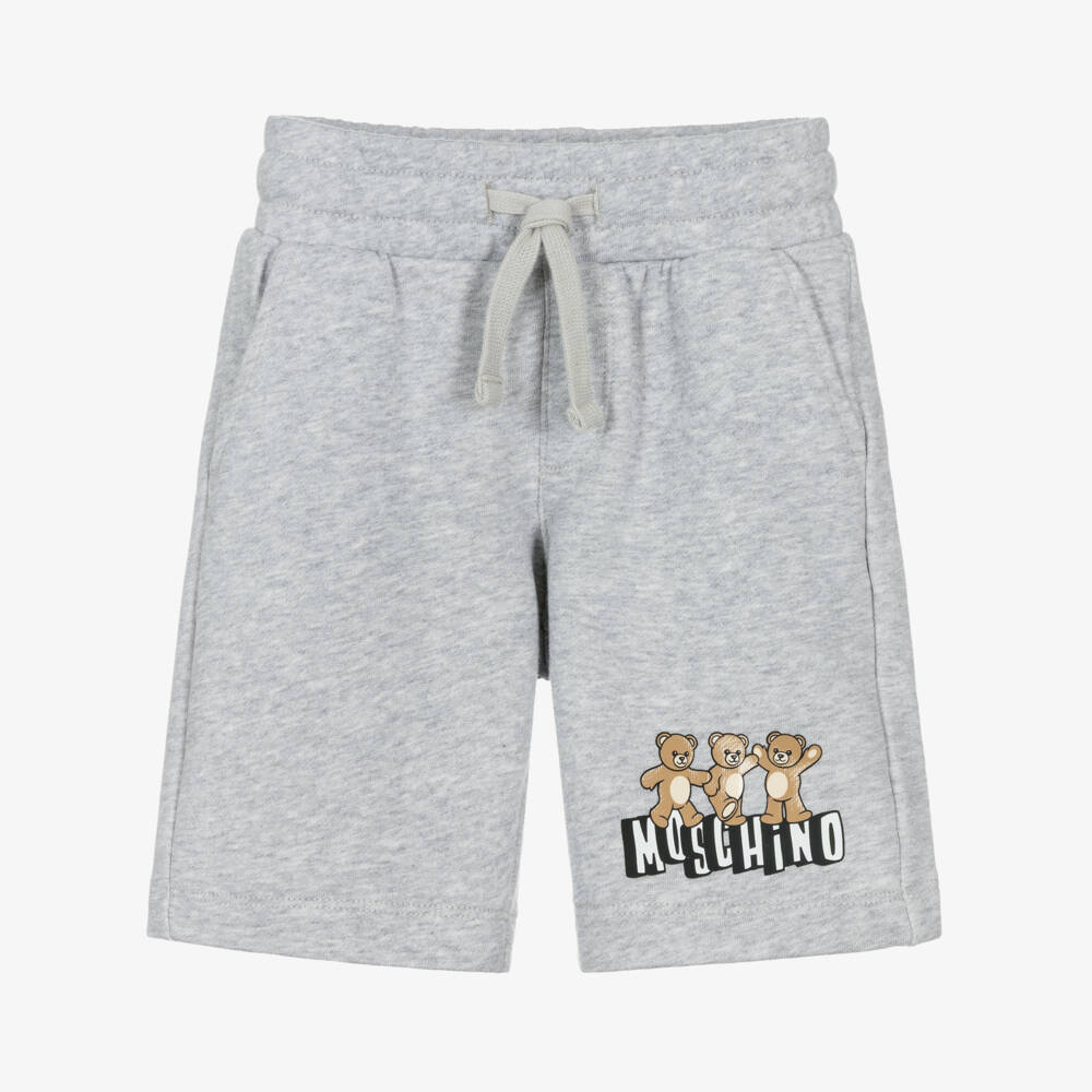 Moschino-Boys Grey Marl Cotton Jersey Teddy Bear Shorts | Childrensalon