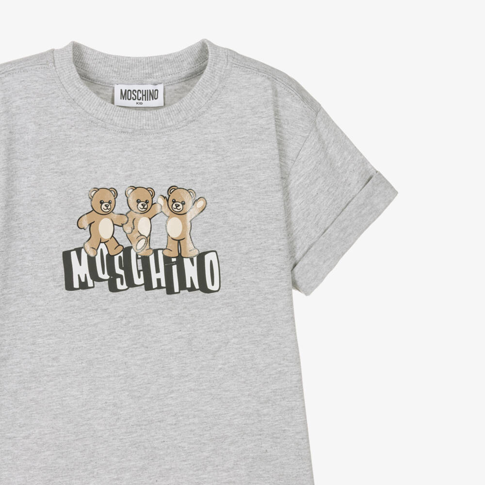 Moschino-Boys Grey Marl Cotton Teddy Bear T-Shirt | Childrensalon