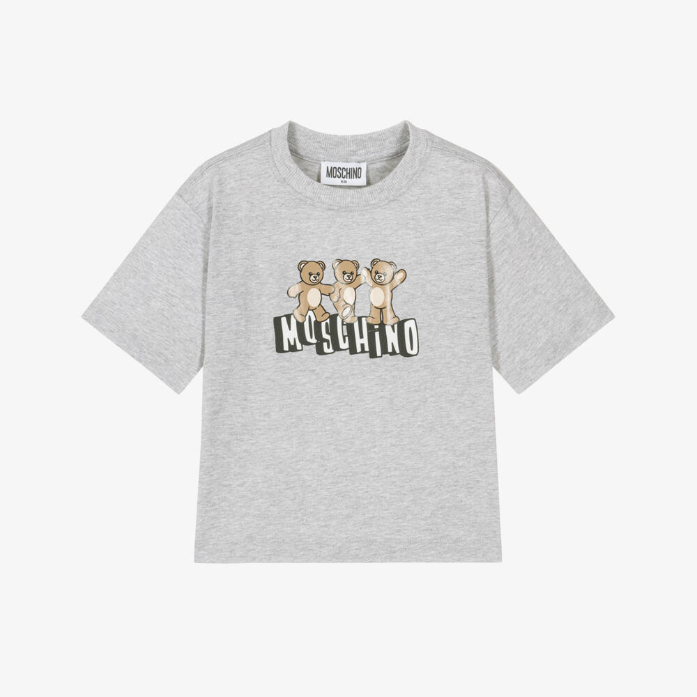 Moschino-Boys Grey Marl Cotton Teddy Bear T-Shirt | Childrensalon