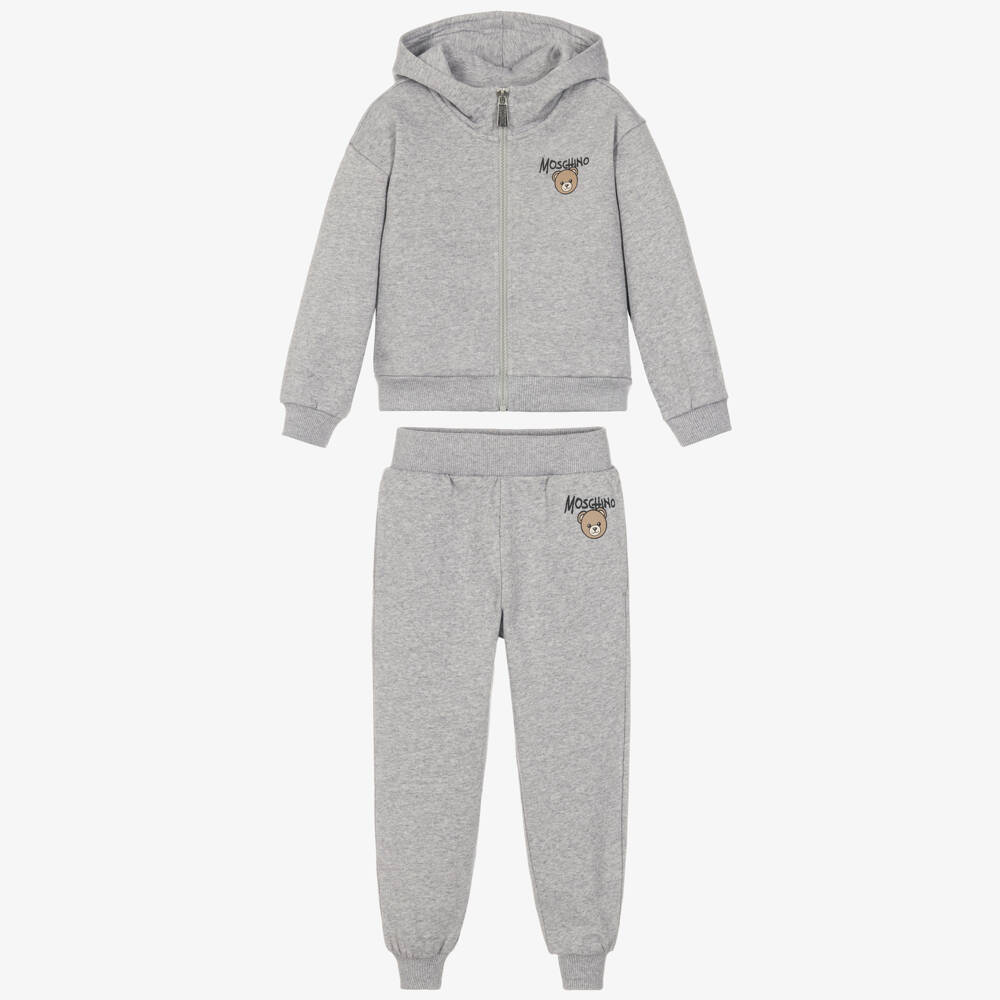 Moschino-Boys Grey Marl Zip-Up Cotton Tracksuit | Childrensalon