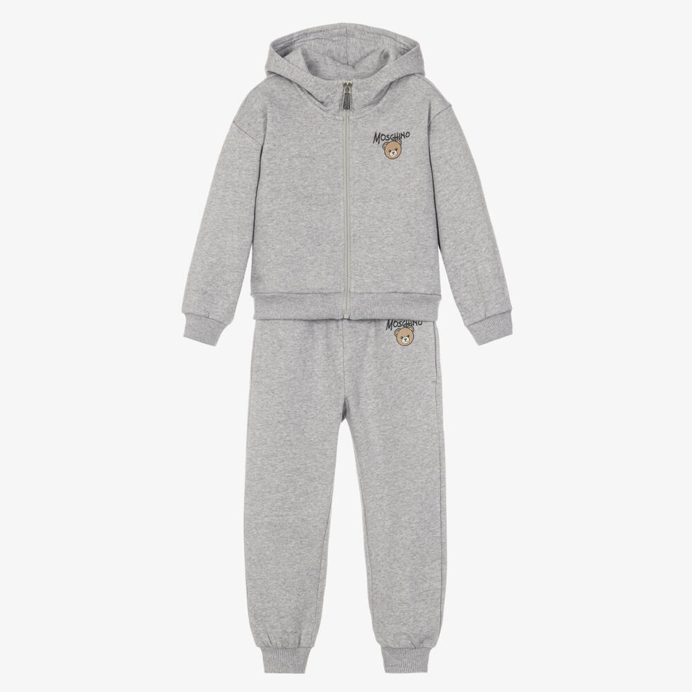 Moschino-Boys Grey Marl Zip-Up Cotton Tracksuit | Childrensalon