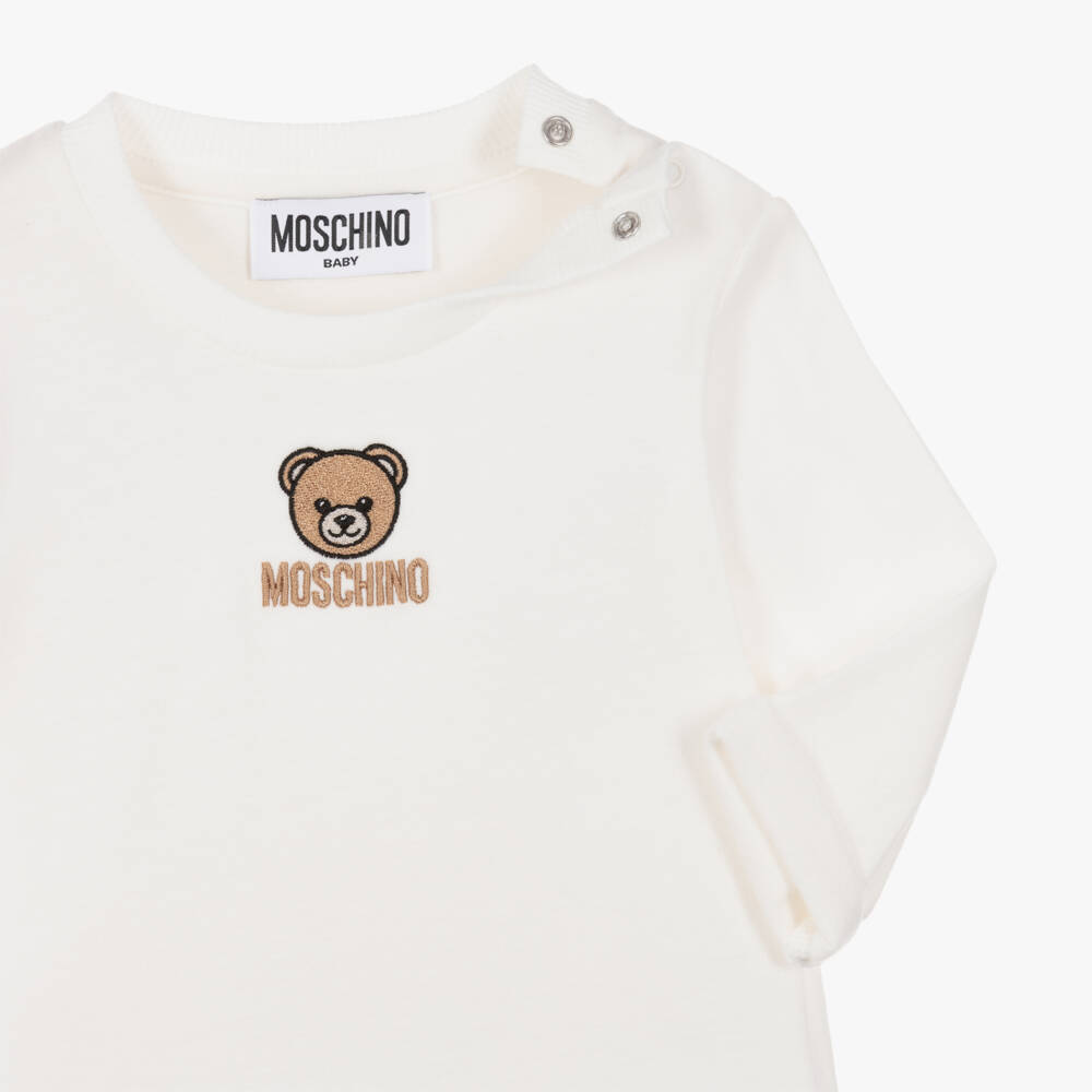 Moschino-Boys Ivory Cotton Long-Sleeved Top with Teddy Bear Motif | Childrensalon