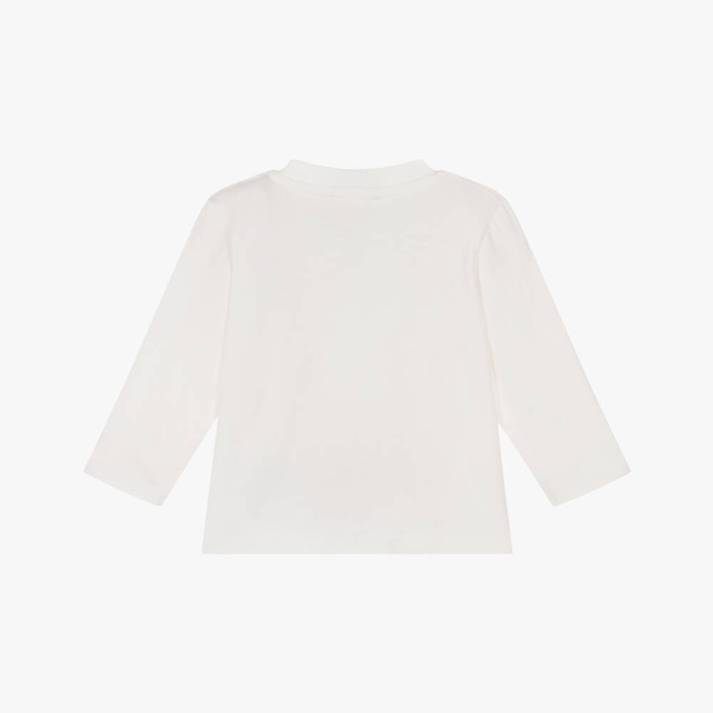 Moschino-Boys Ivory Cotton Long-Sleeved Top with Teddy Bear Motif | Childrensalon