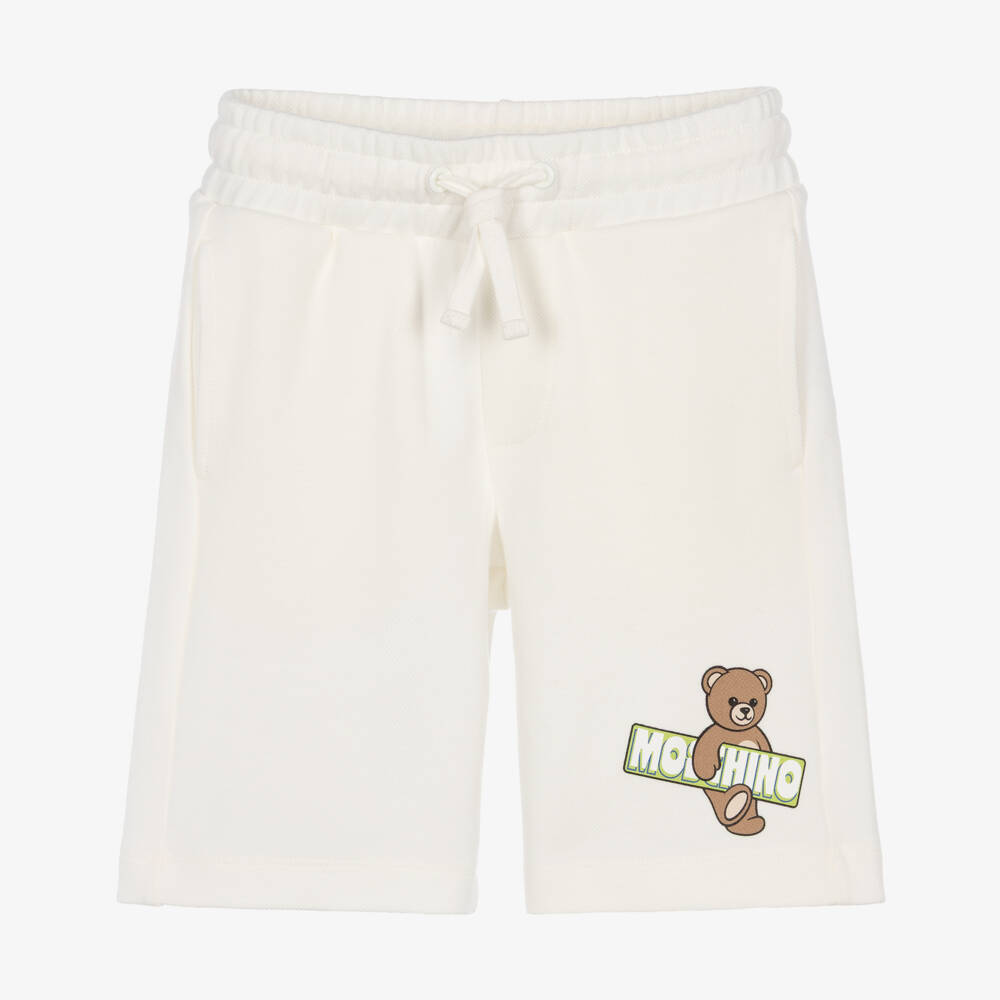 Moschino-Boys Ivory Cotton Piqué Teddy Bear Shorts | Childrensalon