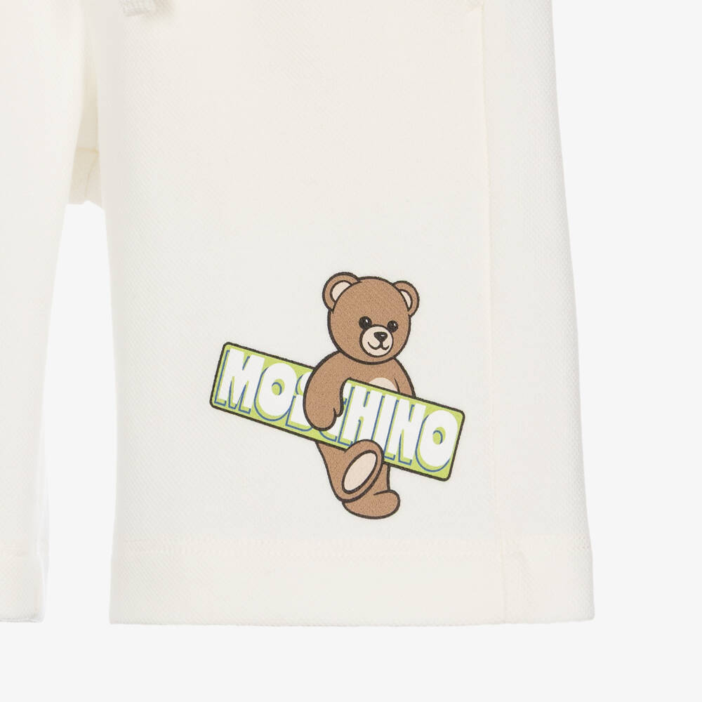 Moschino-Boys Ivory Cotton Piqué Teddy Bear Shorts | Childrensalon