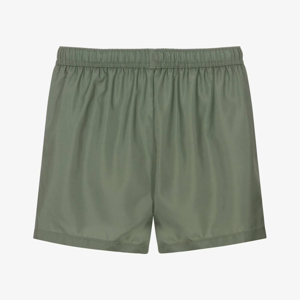 Moschino-Boys Khaki Green Swim Shorts with Teddy Bear Logo | Childrensalon
