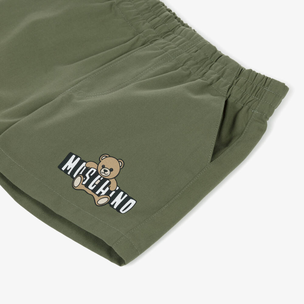 Moschino-Boys Khaki Green Teddy Bear Shorts | Childrensalon