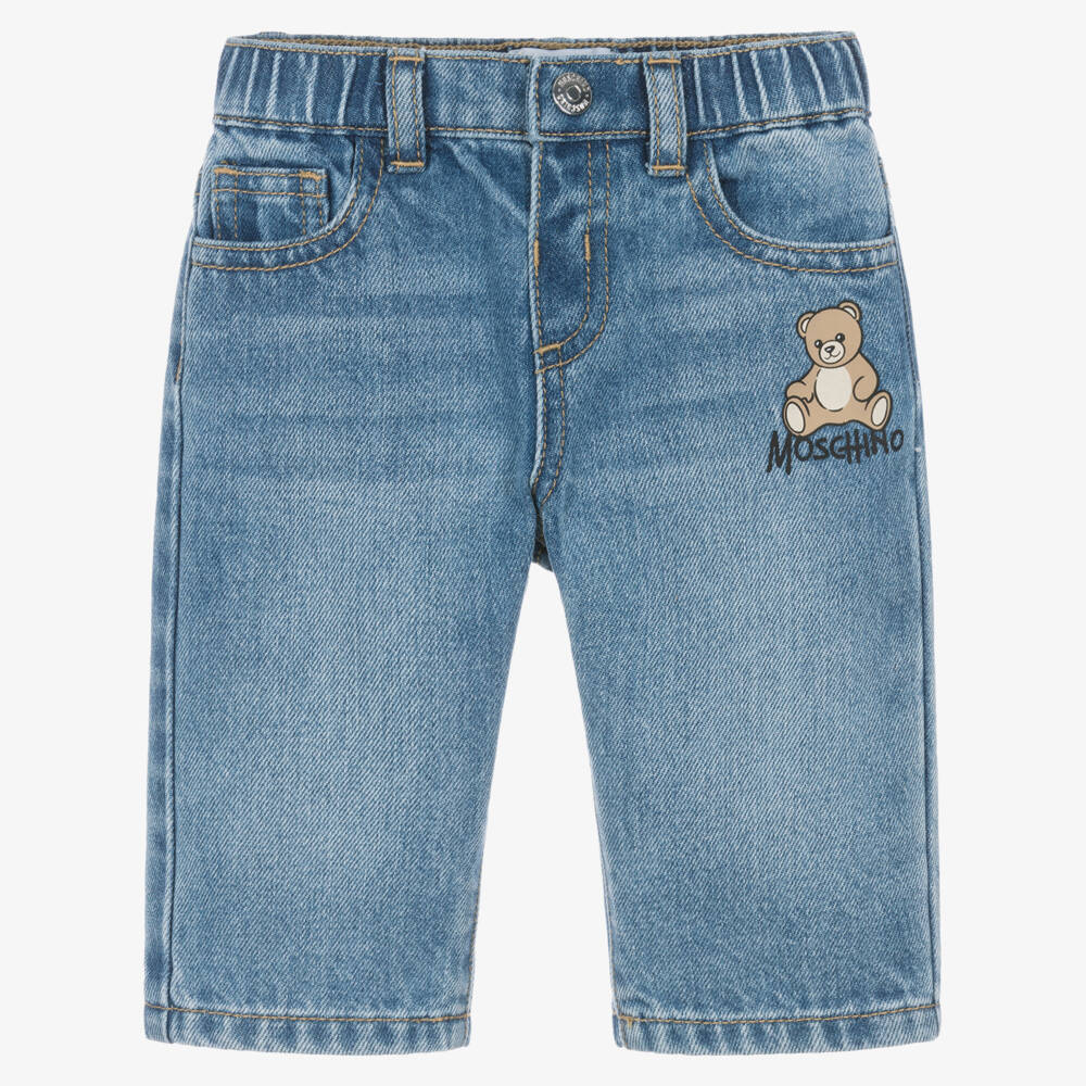Moschino-Boys Mid Blue Denim Jeans with Moschino Teddy Bear | Childrensalon