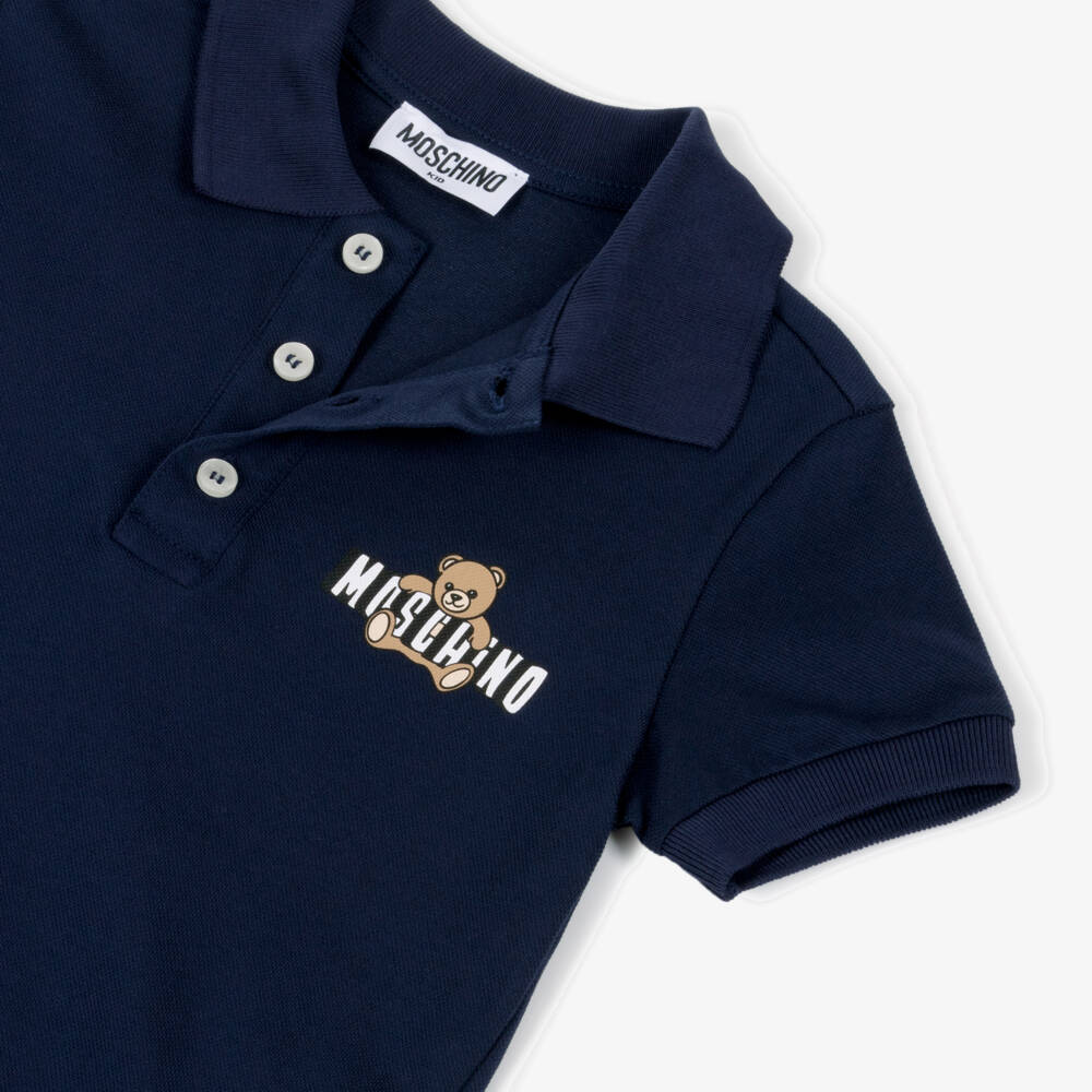 Moschino-Boys Navy Blue Cotton Piqué Teddy Bear Polo Shirt | Childrensalon