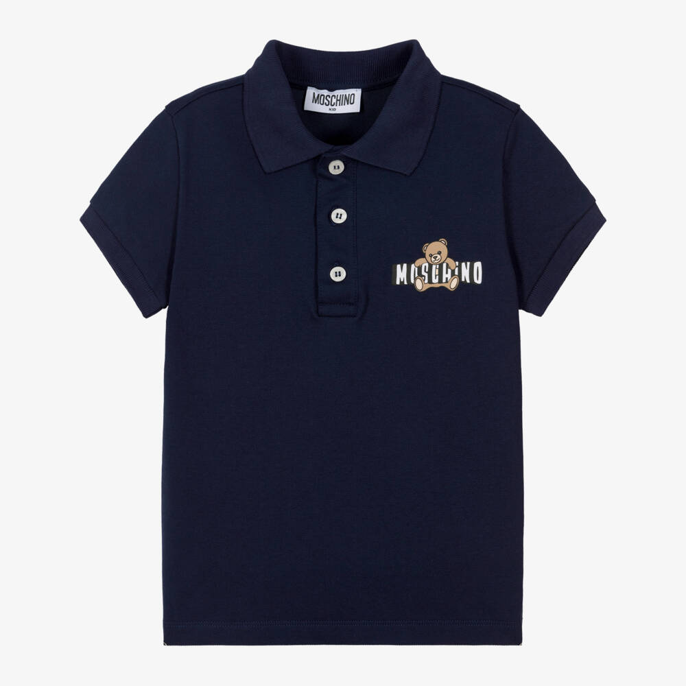 Moschino-Boys Navy Blue Cotton Piqué Teddy Bear Polo Shirt | Childrensalon