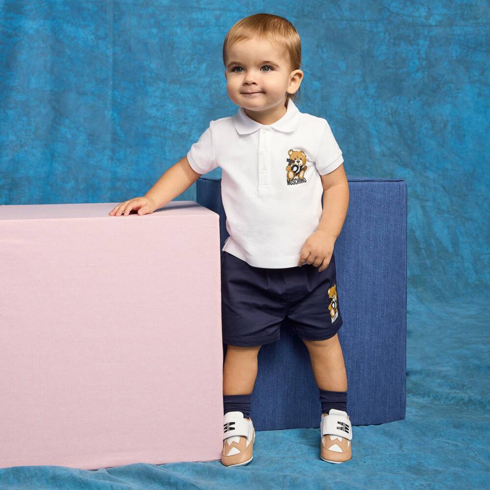 Moschino-Boys Navy Blue Cotton Teddy Shorts | Childrensalon