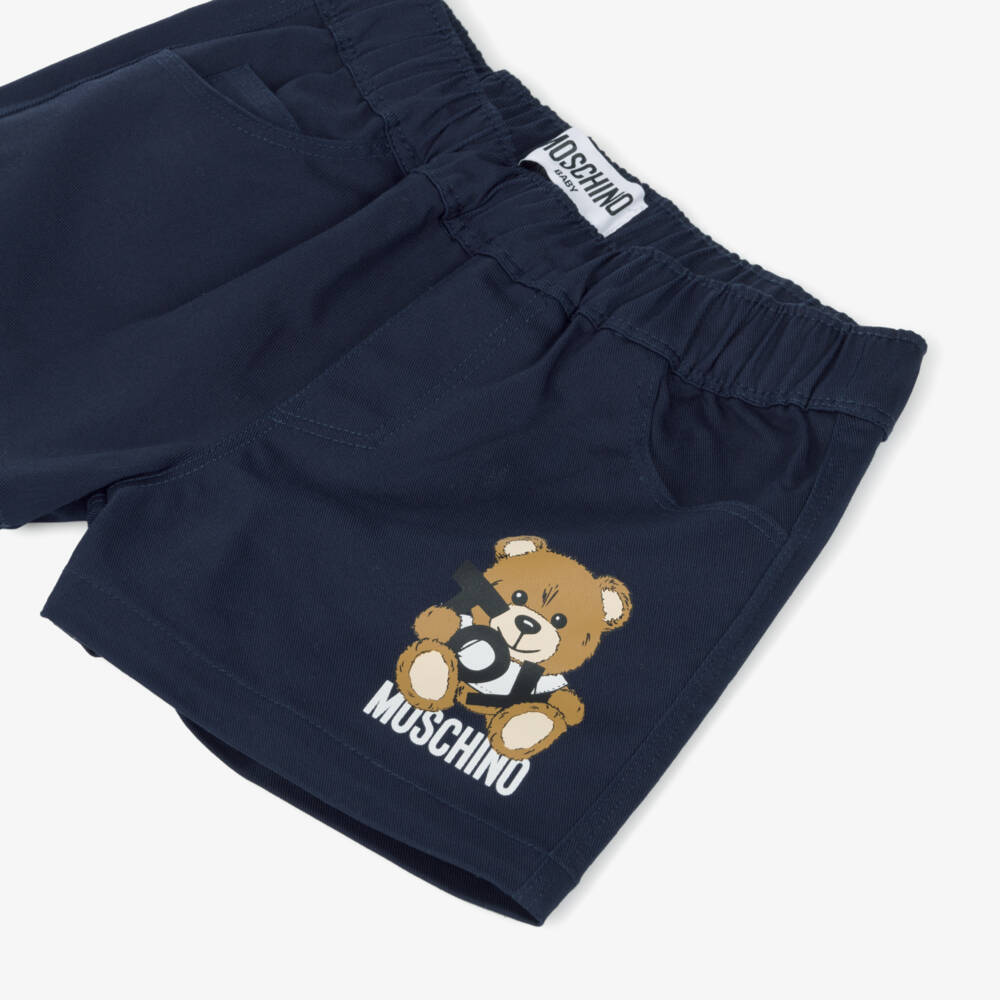 Moschino-Boys Navy Blue Cotton Teddy Shorts | Childrensalon