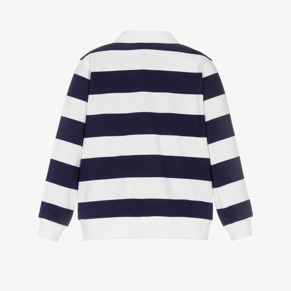 Moschino-Рубашка регби в полоску из хлопка сине-белая для мальчиков | Childrensalon
