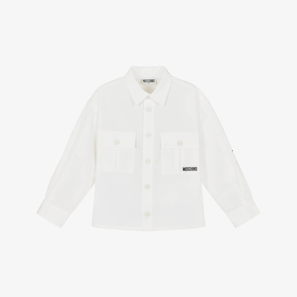 Moschino-قميص أوفرشيرت قطن لون أبيض للأولاد | Childrensalon