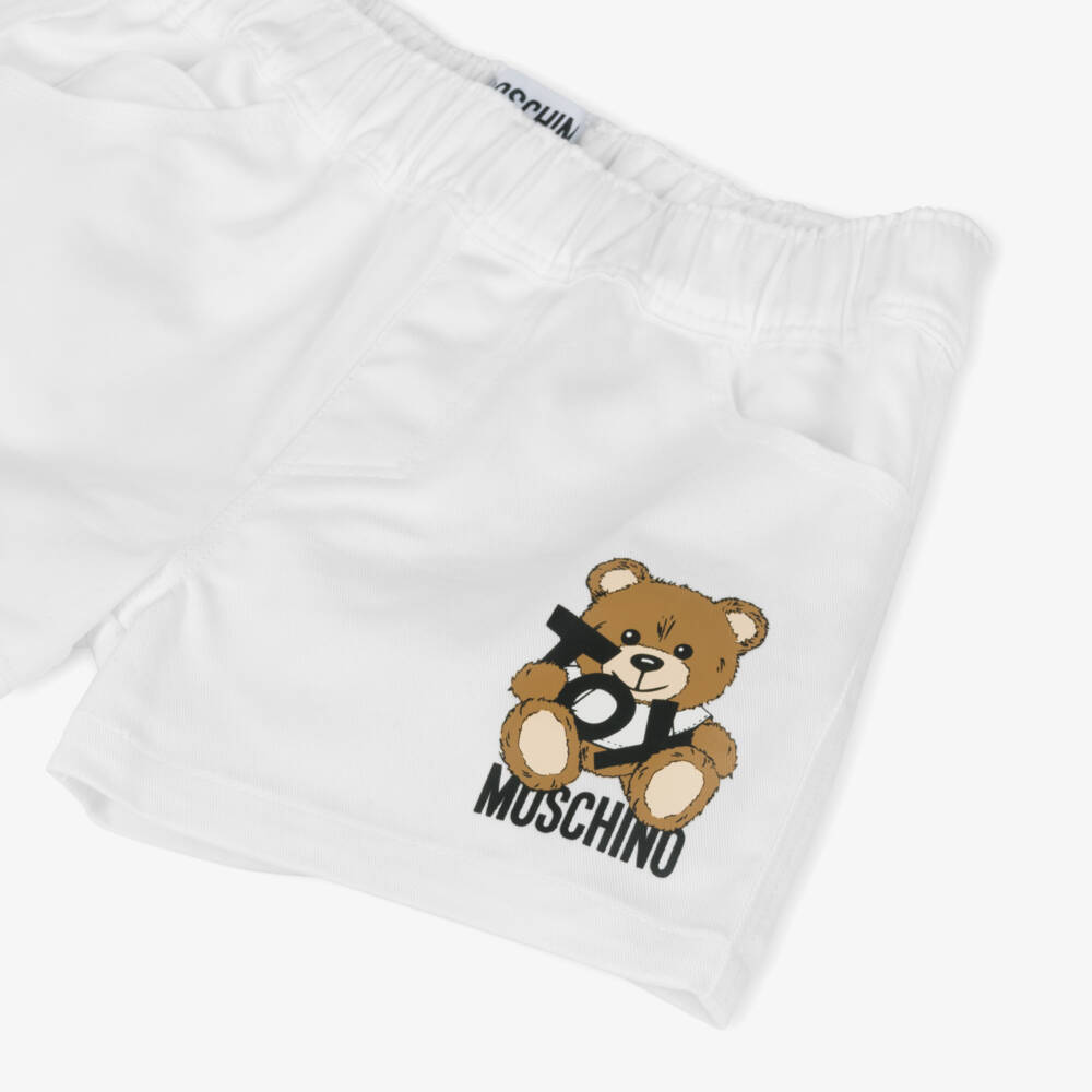 Moschino-Boys White Cotton Teddy Shorts | Childrensalon