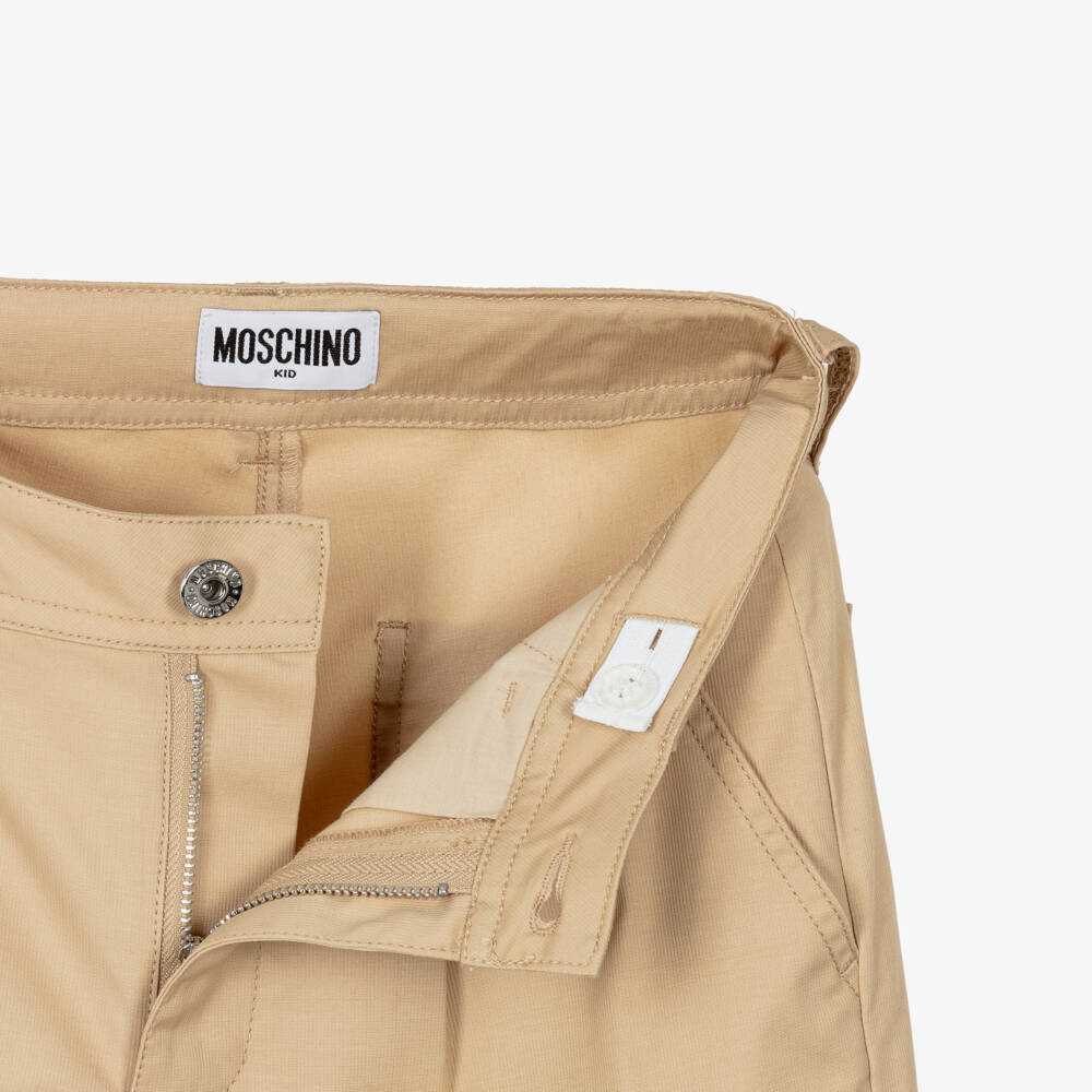 Moschino-Boys White T-Shirt & Beige Cotton Shorts Set | Childrensalon