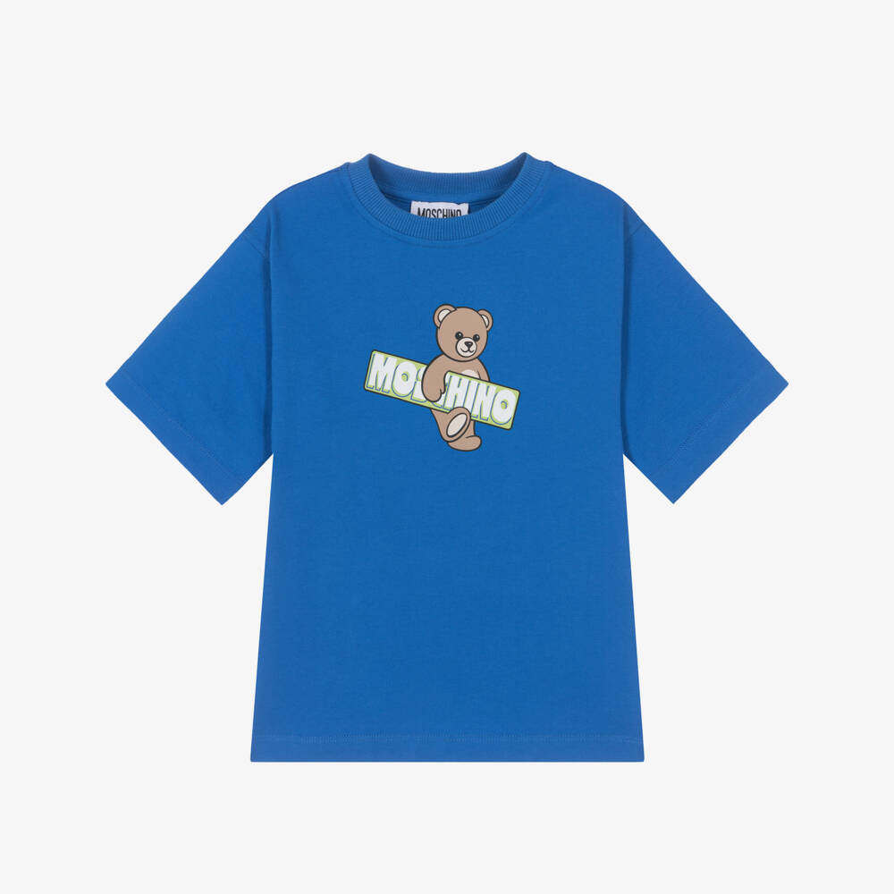 Moschino-Cobalt Blue Cotton Pique Teddy Bear T-Shirt | Childrensalon