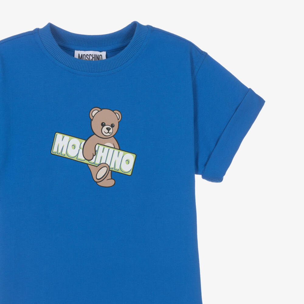 Moschino-Cobalt Blue Cotton Piqué Teddy Bear T-Shirt | Childrensalon