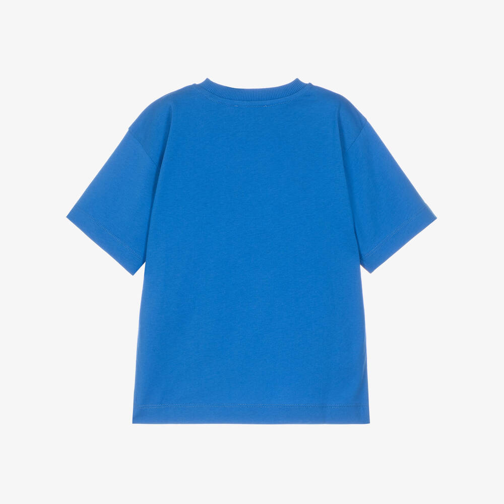 Moschino-Cobalt Blue Cotton T-Shirt with Logo Letters | Childrensalon
