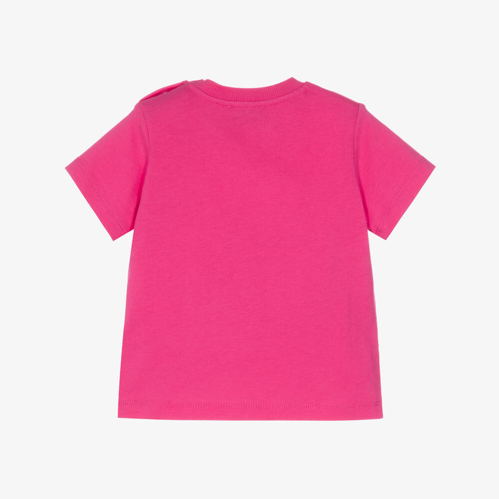 Moschino-Fuchsia Pink Cotton Jersey T-Shirt with Teddy Bear Logo | Childrensalon