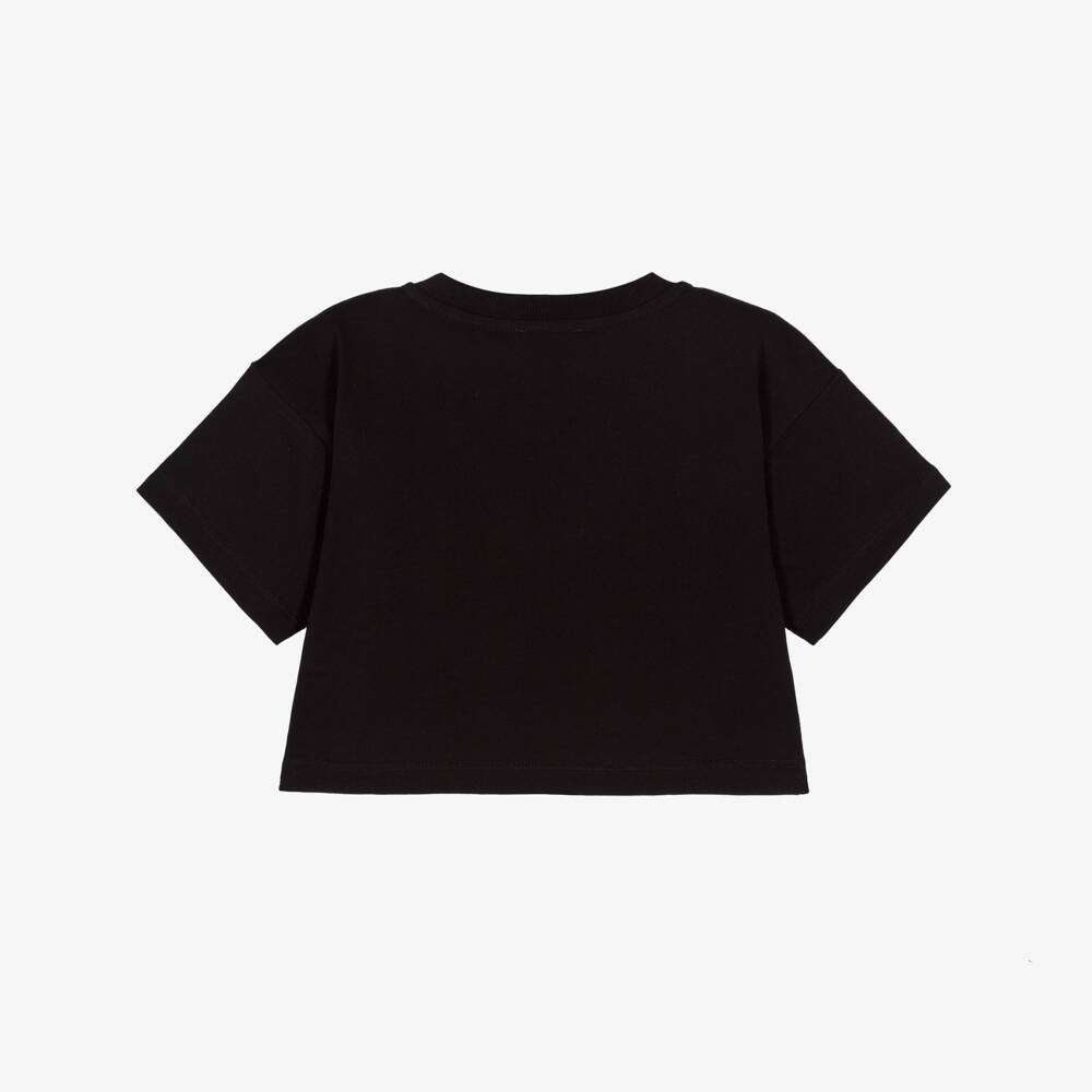 Moschino-Girls Black Cotton Boxy Fit Cherries & Teddy Bear T-Shirt | Childrensalon