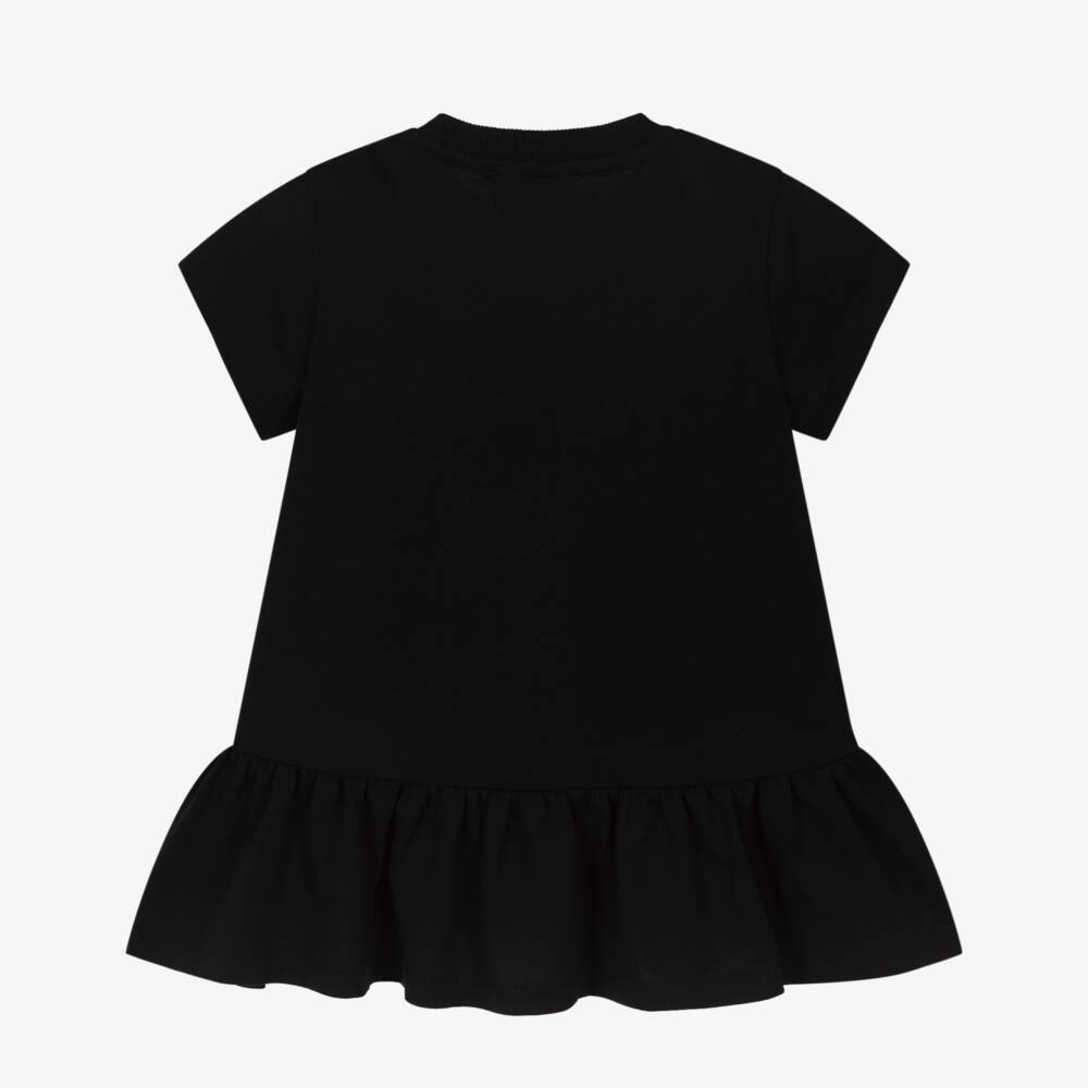 Moschino-Girls Black Cotton Dress with Heart & Teddy Bear Logo | Childrensalon