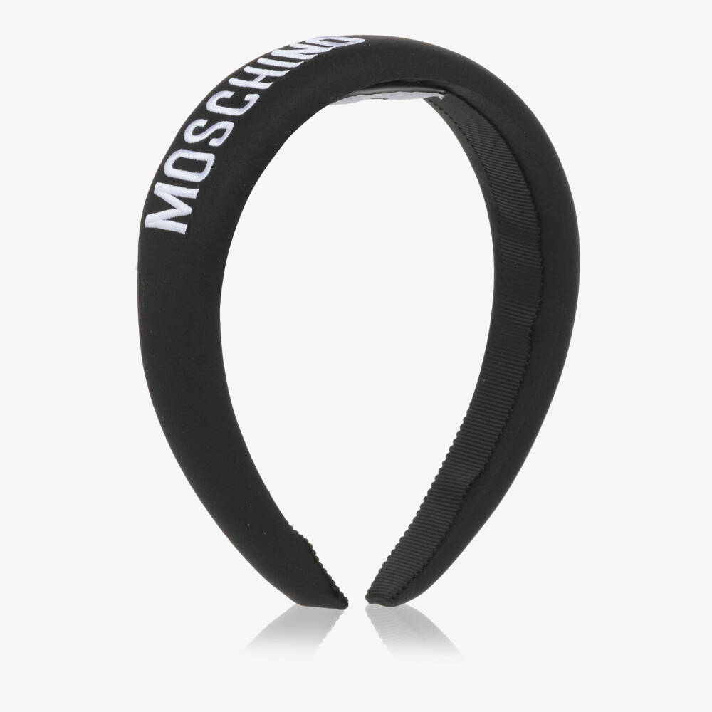 Moschino-Girls Black Cotton Padded Logo Hairband | Childrensalon