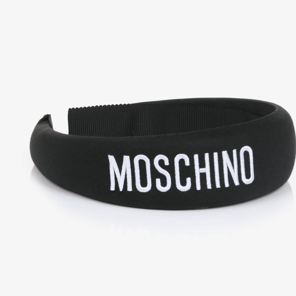 Moschino-Girls Black Cotton Padded Logo Hairband | Childrensalon