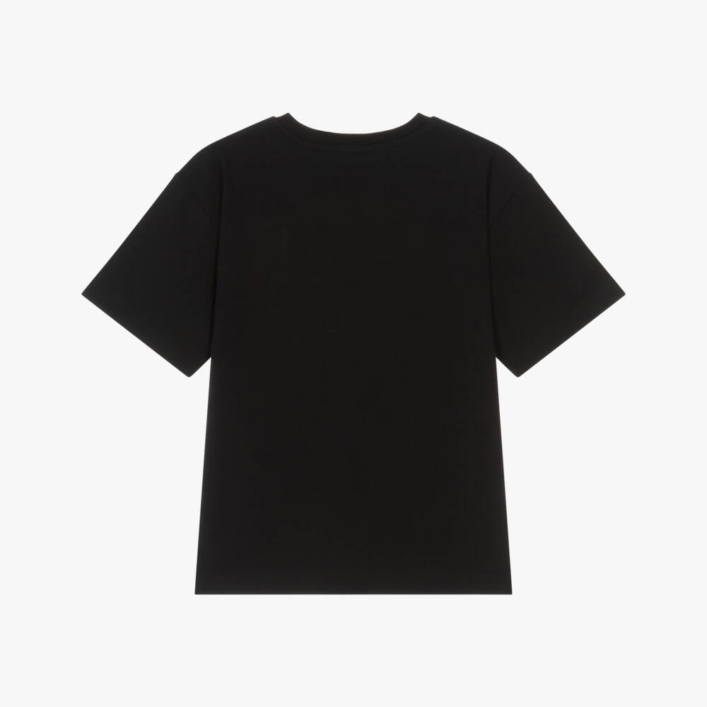 Moschino-Girls Black Cotton T-Shirt with Red Heart | Childrensalon