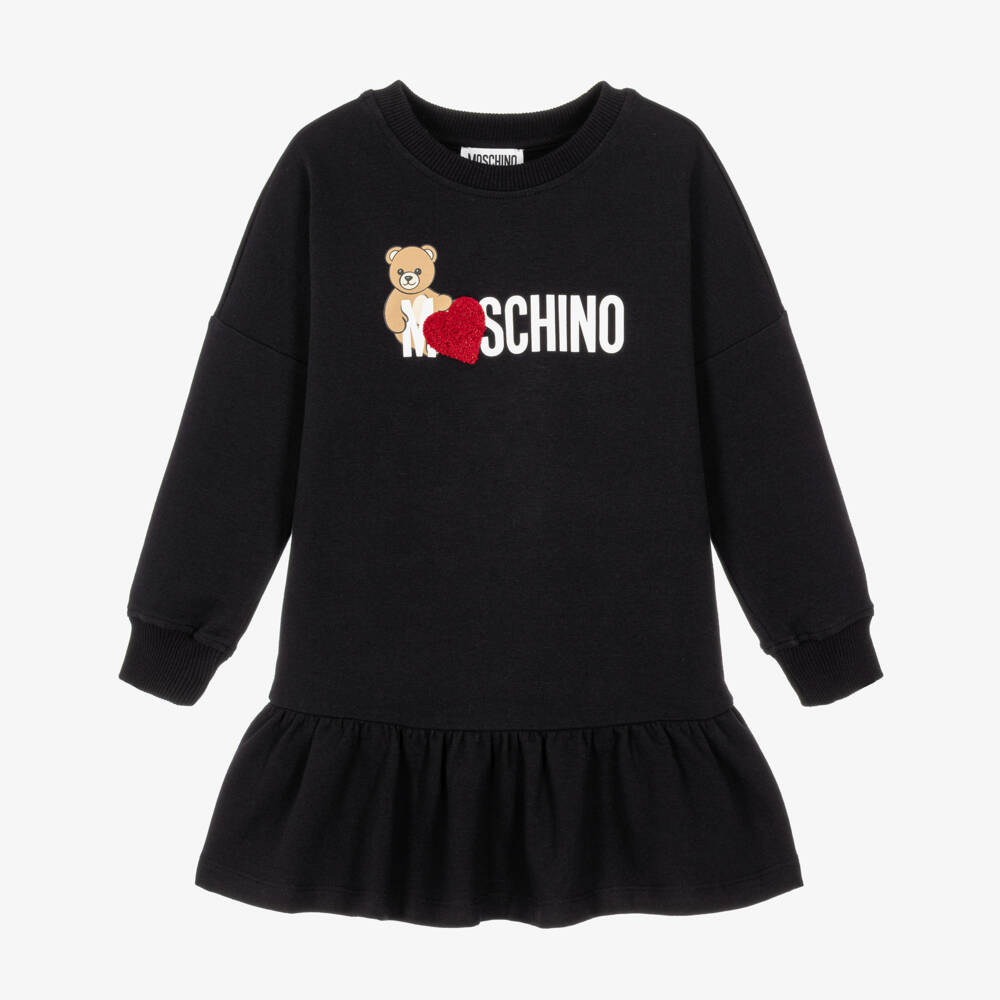 Moschino-Girls Black Jersey Dress with Heart & Teddy | Childrensalon