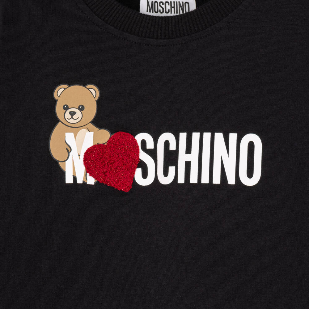 Moschino-Girls Black Jersey Dress with Heart & Teddy | Childrensalon