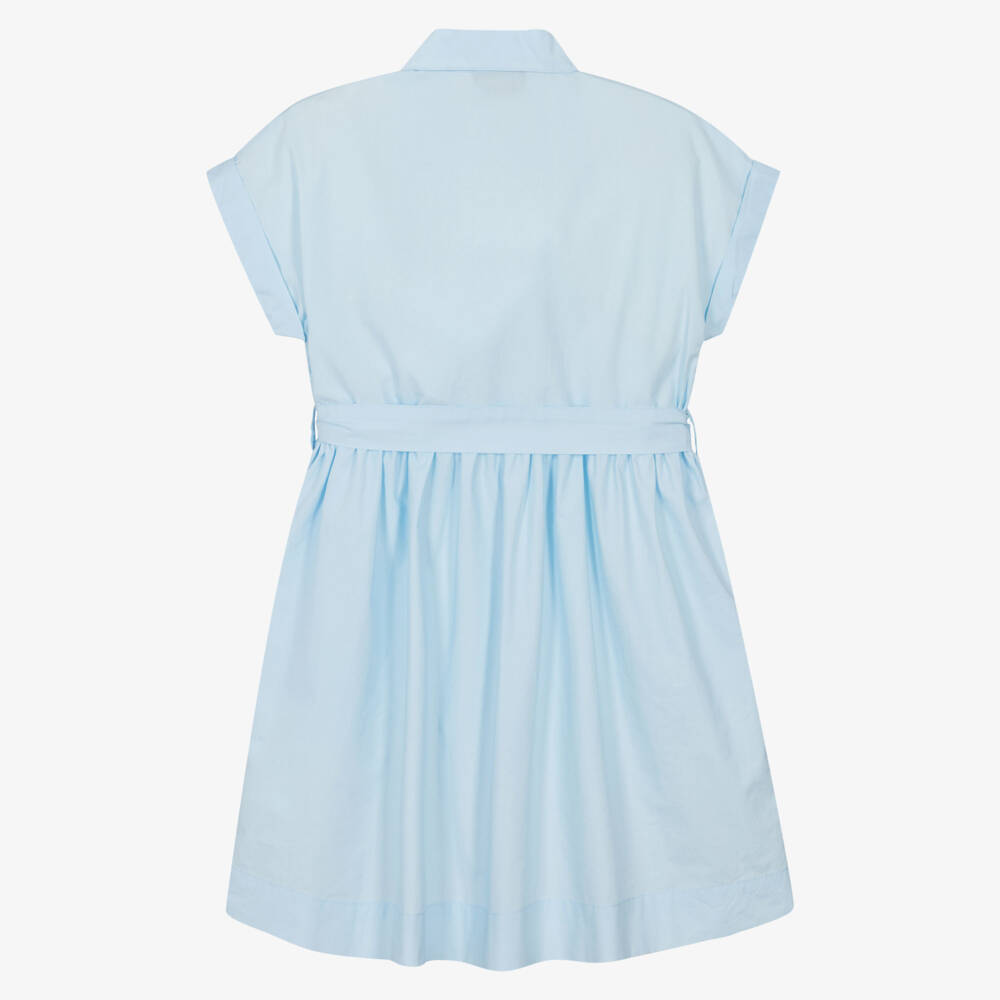 Moschino-Girls Blue Cotton Poplin Teddy Bear Logo Shirt Dress | Childrensalon