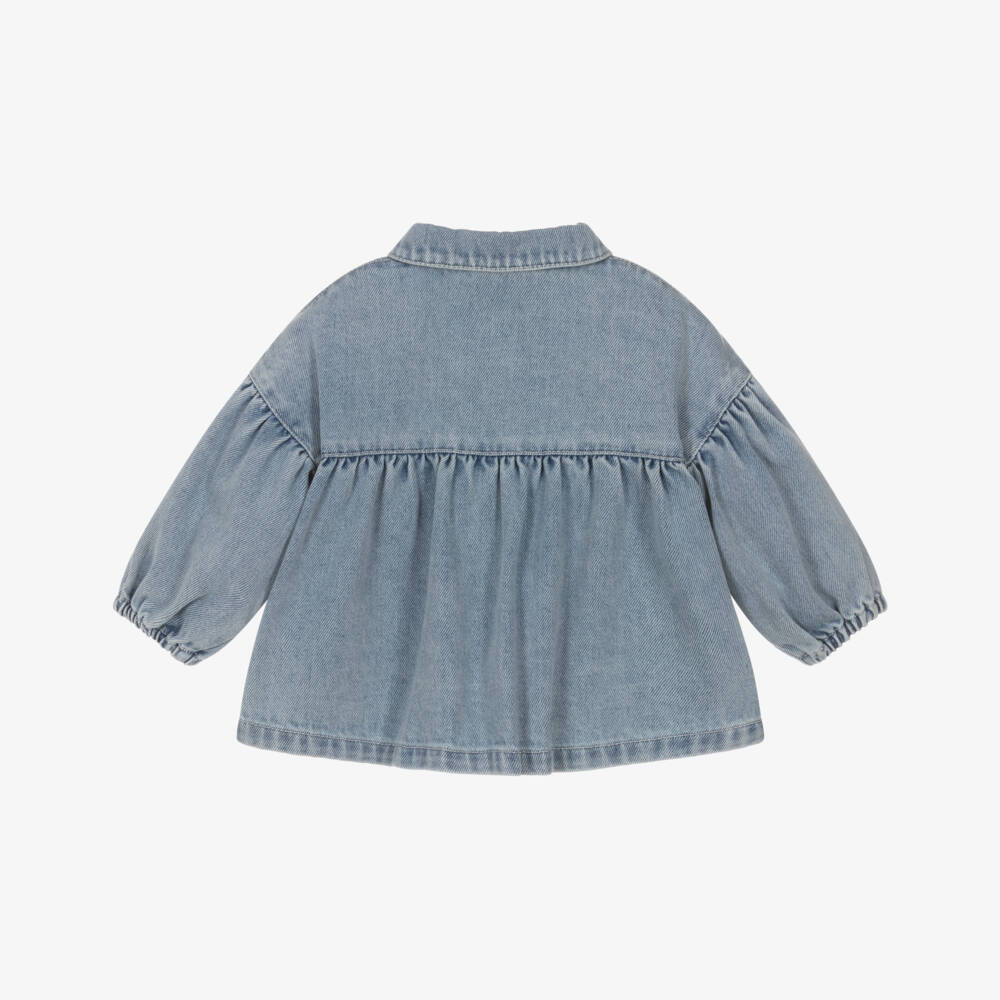 Moschino-Girls Blue Denim Jacket with Teddy Bear Pockets | Childrensalon