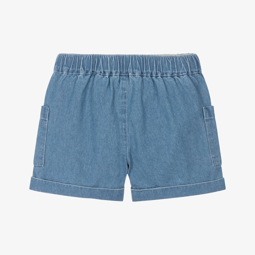 Moschino-Girls Blue Teddy Bear Chambray Shorts | Childrensalon