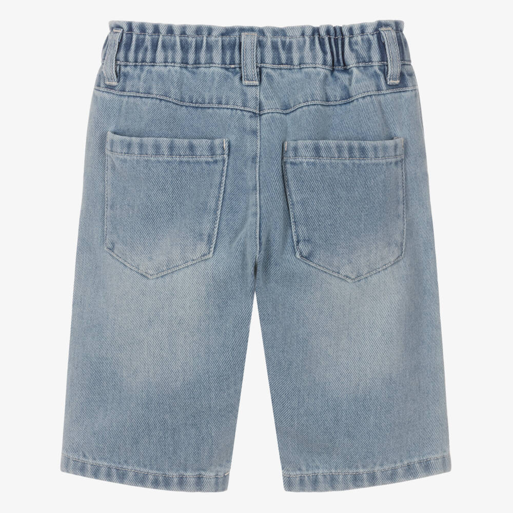 Moschino-Girls Blue Washed Denim Teddy & Heart Jeans  | Childrensalon