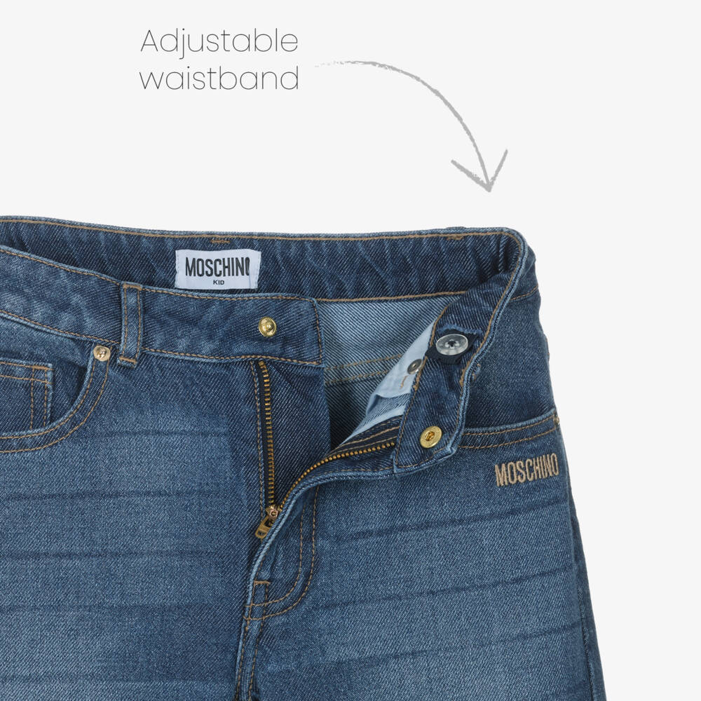 Moschino-جينز دنيم بأرجل واسعة لون أزرق مغسول للبنات | Childrensalon