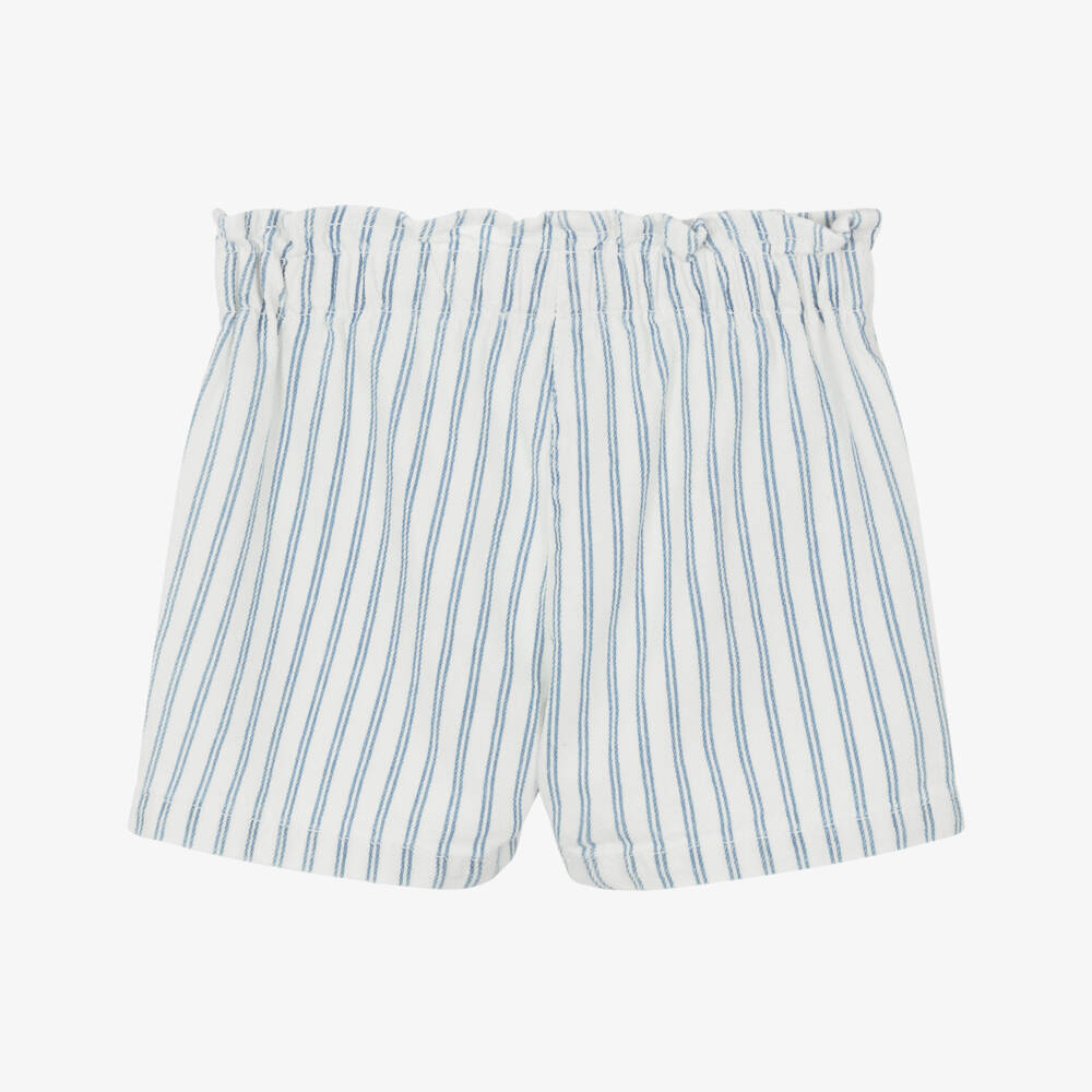Moschino-Girls Blue & White Striped Denim Shorts with Teddy Bear Logo | Childrensalon