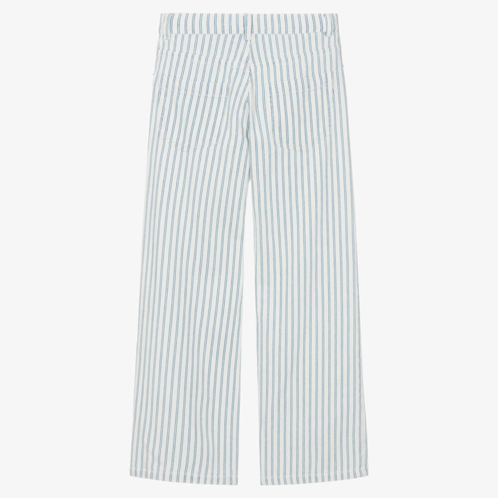 Moschino-Girls Blue & White Striped Denim Straight Leg Jeans | Childrensalon
