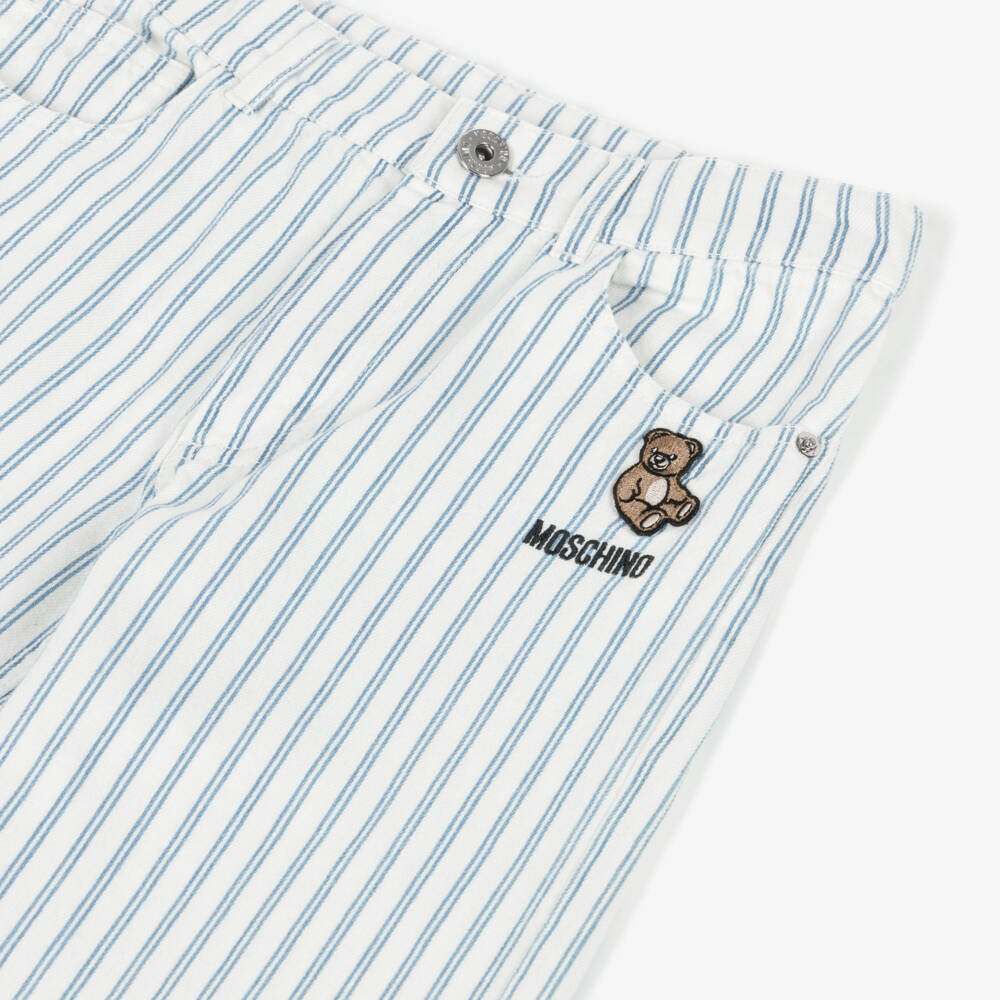 Moschino-Girls Blue & White Striped Denim Straight Leg Jeans | Childrensalon