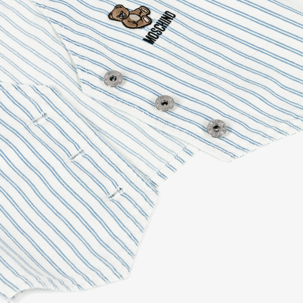 Moschino-Girls Blue & White Striped Denim Waistcoat | Childrensalon